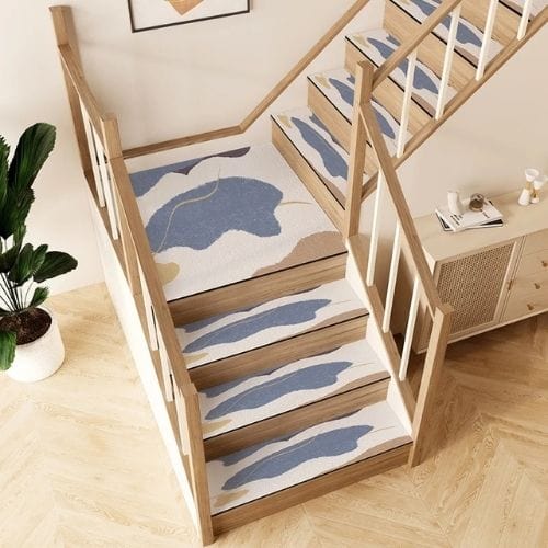 Tapis Escalier | Marche Minimaliste Longue Bande - Tapinna® Doré Bleu / 26x80cm