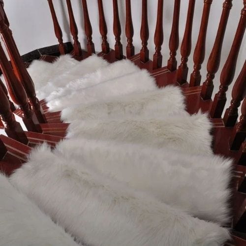 Tapis Escalier | Marche Moderne Auto-Adhésif Poil Long - Tapinna® Blanc / 20x40cm (1 Pièce Rectangle)