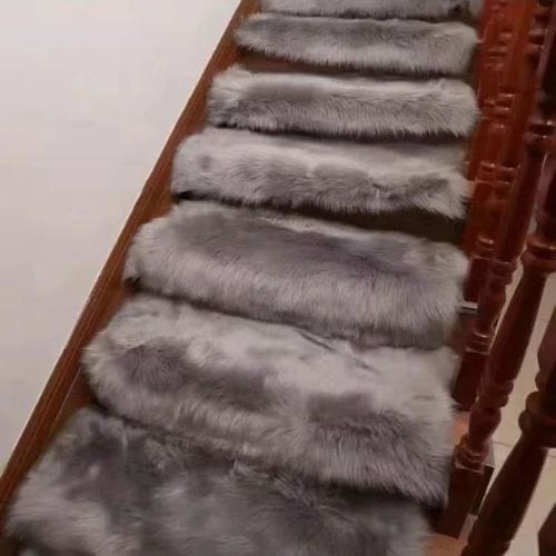 Tapis Escalier | Marche Moderne Auto-Adhésif Poil Long - Tapinna® Gris / 20x40cm (1 Pièce Rectangle)