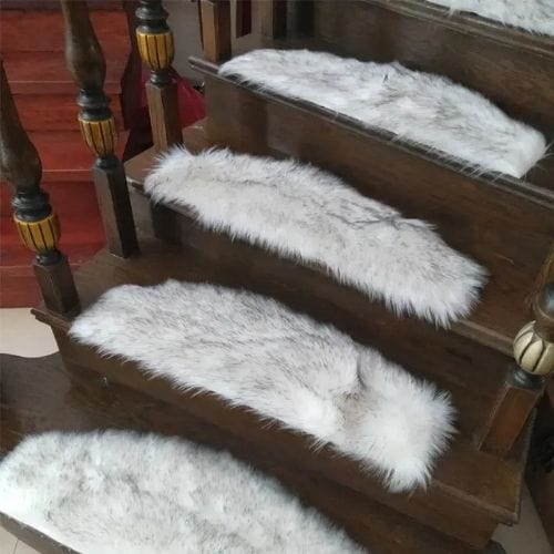Tapis Escalier | Marche Moderne Auto-Adhésif Poil Long - Tapinna® Gris / 20x40cm (1 Pièce Rectangle)