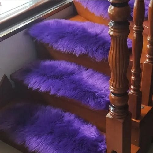Tapis Escalier | Marche Moderne Auto-Adhésif Poil Long - Tapinna® Violet / 20x40cm (1 Pièce Rectangle)