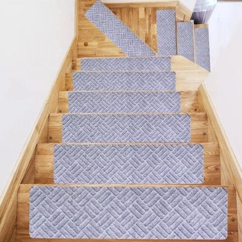 Tapis Escalier | Marche Moderne Persan Uni - Tapinna® Bleu / 20x76cm (2 Pièces)