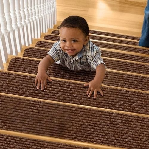 Tapis Escalier | Marche Tressé Luxe Auto-Adhésif - Tapinna® Marron / 20x76cm