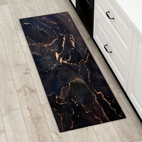 Tapis Salle à Manger | Luxe Motif Encre Marbre - Tapinna® Doré Noir / Rectangulaire / 40x60cm (16x24 Pouces)
