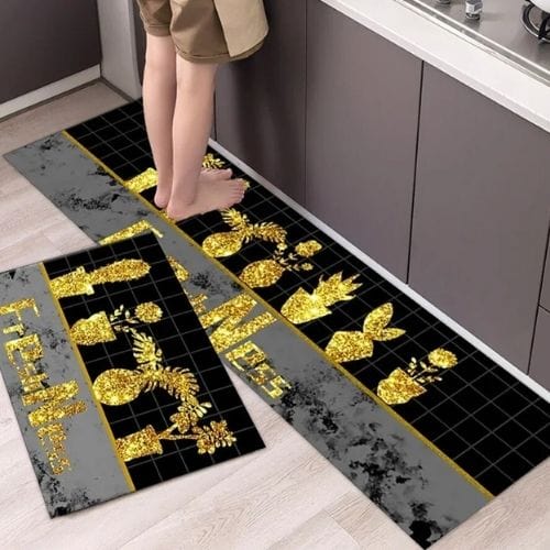 Tapis Salle à Manger | Scandinave Luxe Uni - Tapinna® Doré Noir / Rectangulaire / 40x60cm (1 Pièce)