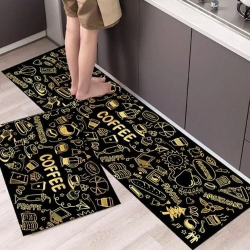 Tapis Salle à Manger | Scandinave Luxe Uni - Tapinna® Doré Noir / Rectangulaire / 40x60cm (1 Pièce)