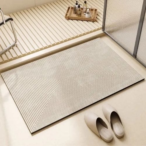 Tapis Salle de Bain | Moderne Motif Rayé - Tapinna® Beige / Rectangulaire / 45x75cm