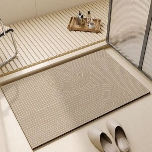 Tapis Salle de Bain | Moderne Motif Rayé - Tapinna® Beige / Rectangulaire / 45x75cm