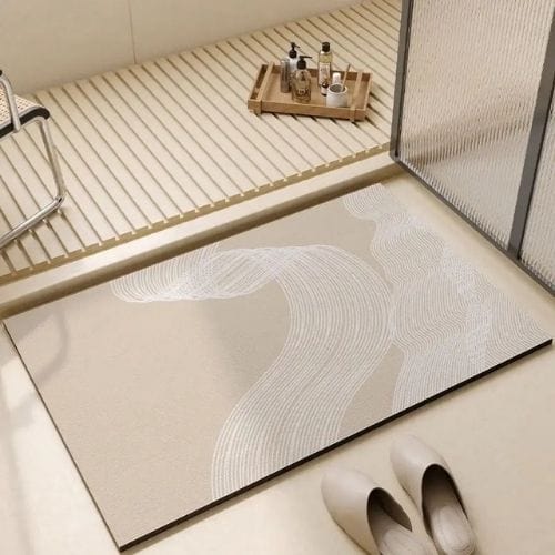 Tapis Salle de Bain | Moderne Motif Rayé - Tapinna® Beige / Rectangulaire / 45x75cm