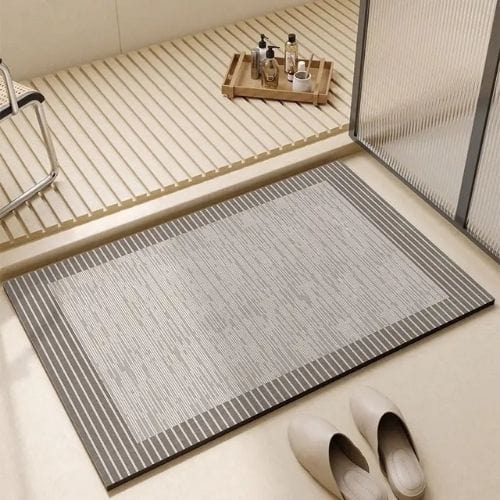 Tapis Salle de Bain | Moderne Motif Rayé - Tapinna® Gris / Rectangulaire / 45x75cm