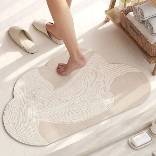 Tapis Salle de Bain | Moderne Rayure - Tapinna® Beige / Irrégulier / 45x75cm