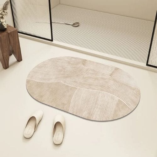 Tapis Salle de Bain | Moderne Rayure - Tapinna® Beige / Ovale / 45x75cm