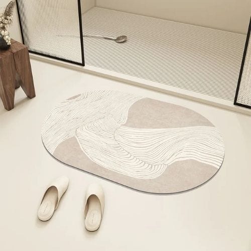 Tapis Salle de Bain | Moderne Rayure - Tapinna® Beige / Ovale / 45x75cm
