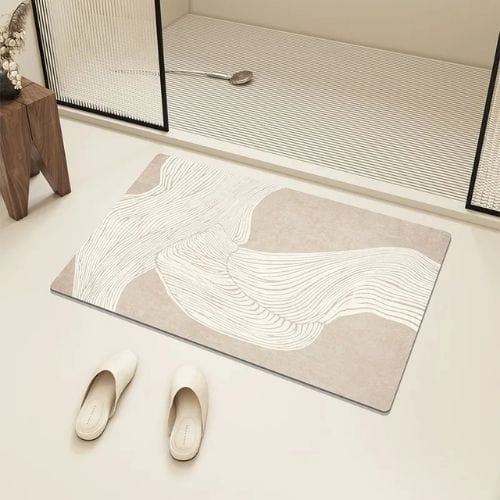 Tapis Salle de Bain | Moderne Rayure - Tapinna® Beige / Rectangulaire / 45x75cm