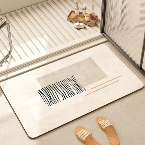 Tapis Salle de Bain | Moderne Rayure - Tapinna® Beige / Rectangulaire / 45x75cm