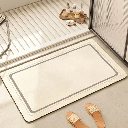 Tapis Salle de Bain | Moderne Rayure - Tapinna® Beige / Rectangulaire / 45x75cm