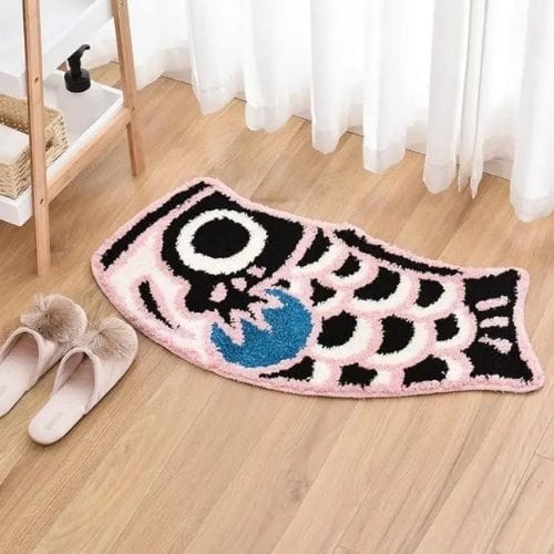Tapis Salle de Bain | Poil Ras Forme Poisson - Tapinna® Rose / Animal / 45x85cm