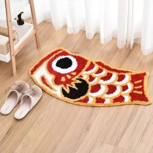 Tapis Salle de Bain | Poil Ras Forme Poisson - Tapinna® Rouge / Animal / 45x85cm