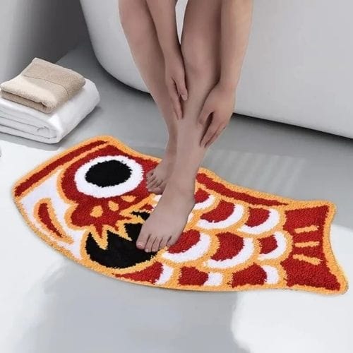 Tapis Salle de Bain | Poil Ras Forme Poisson - Tapinna® Rouge / Animal / 45x85cm