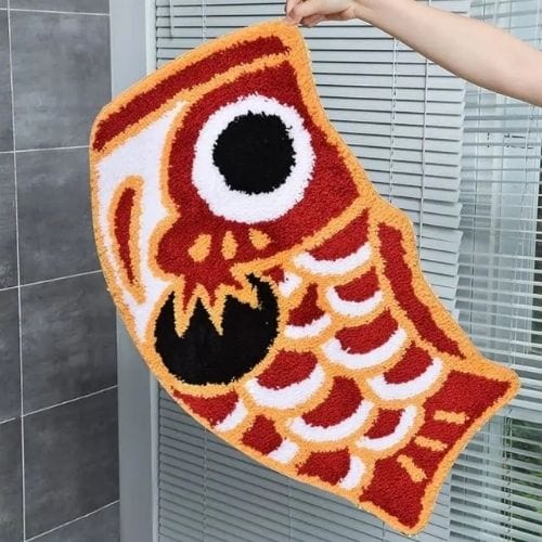 Tapis Salle de Bain | Poil Ras Forme Poisson - Tapinna® Rouge / Animal / 45x85cm