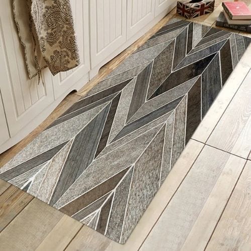 Tapis Salle de Bain | Tissé Imprimé Grain de Bois - Tapinna® Gris / Rectangulaire / 40x60cm (1 Pièce)