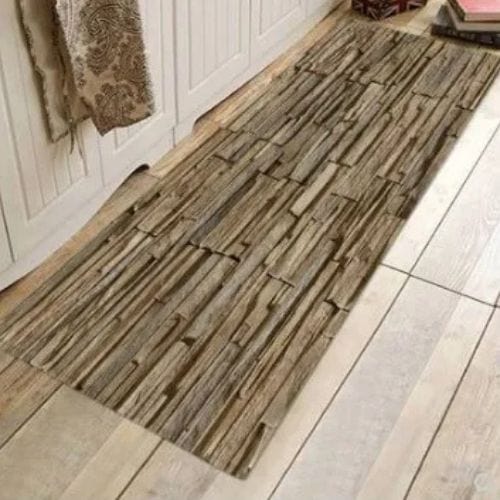 Tapis Salle de Bain | Tissé Imprimé Grain de Bois - Tapinna® Marron / Rectangulaire / 40x60cm (1 Pièce)