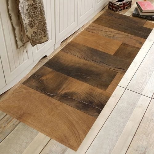 Tapis Salle de Bain | Tissé Imprimé Grain de Bois - Tapinna® Marron / Rectangulaire / 40x60cm (1 Pièce)
